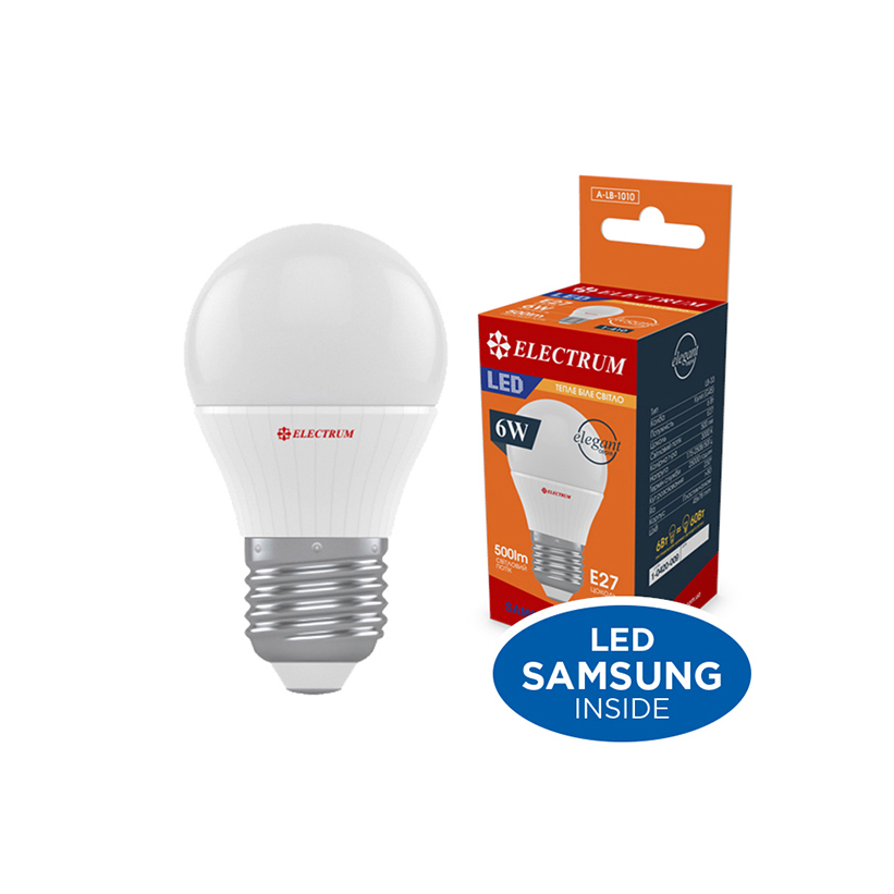 Лампа світлодіодна куля ELECTRUM D45 6W PA LB-33 Elegant Е27 3000K